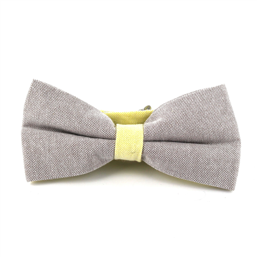 Solid Oxford Grey and Yellow Bow Tie