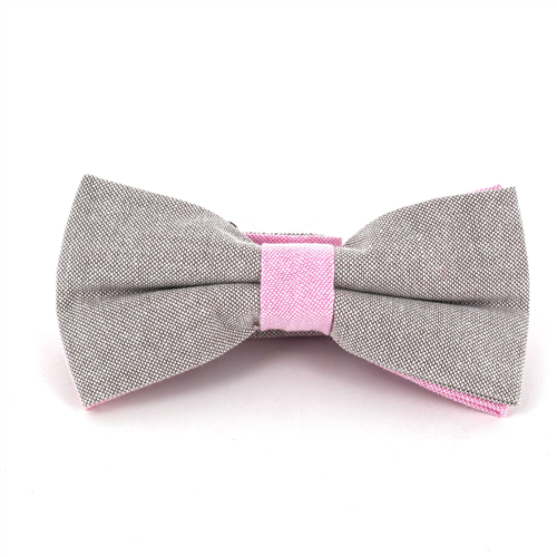 Solid Oxford Grey and Pink Bow Tie