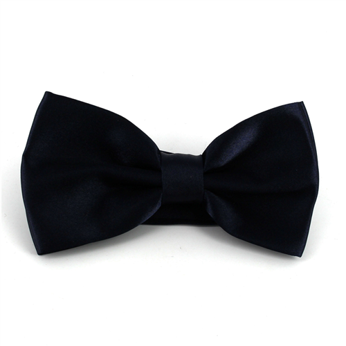 Dark Blue Satin Solid Bow Tie