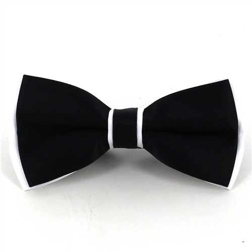 White and Black Satin Solid Bow Tie