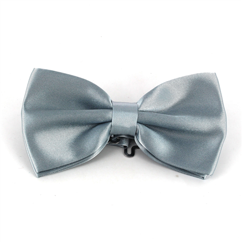 Silver Grey Satin Solid Bow Tie
