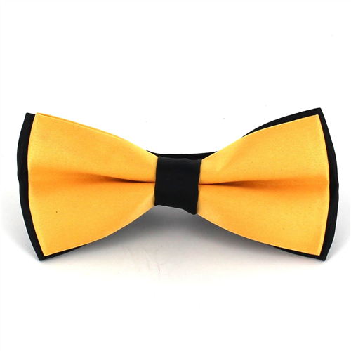 Solid Black and Yellow Satin Bow Tie