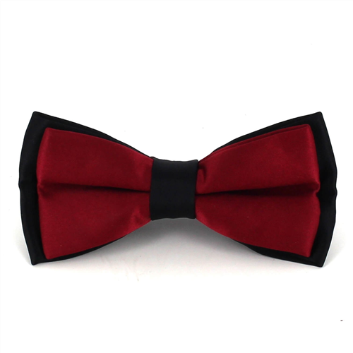 Solid Black and Burgundy Satin Bow Tie