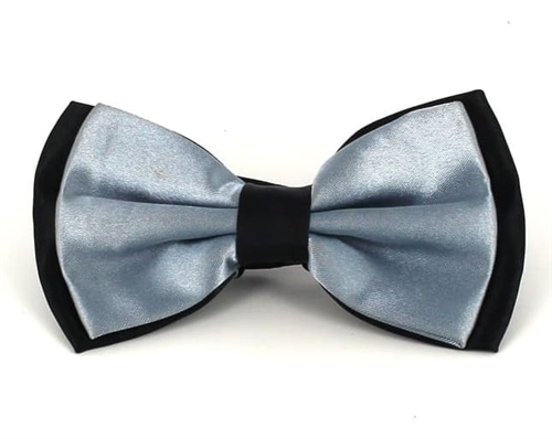 Black and Grey Solid Satin Bow Tie