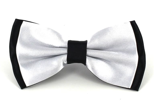 Solid Black and Light Gray Satin Bow Tie