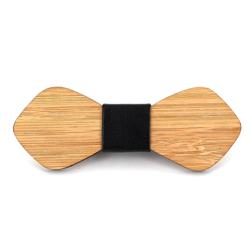Bamboo Wood and Leather Bow Tie
