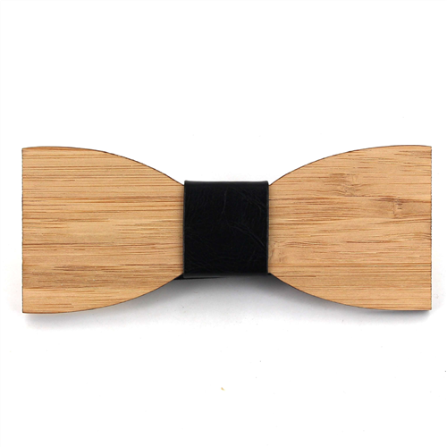 Bamboo Wood and Leather Bow Tie