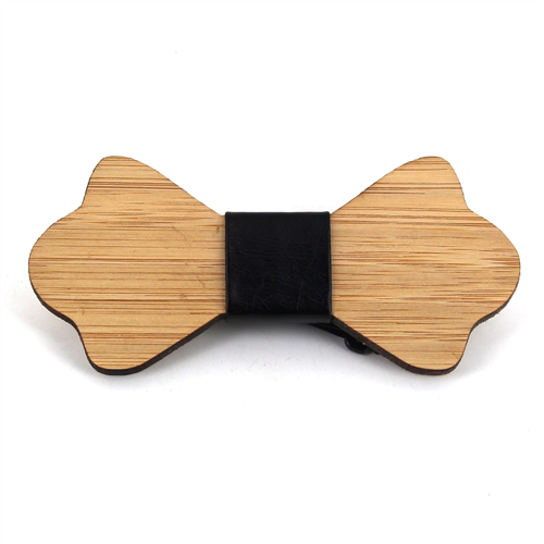 Bamboo Wood and Leather Bow Tie
