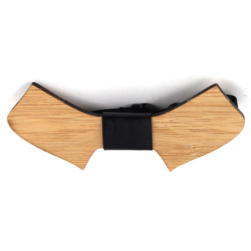 Bamboo Wood and Leather Bow Tie