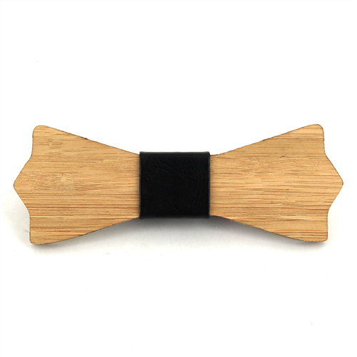 Bamboo Wood and Leather Bow Tie