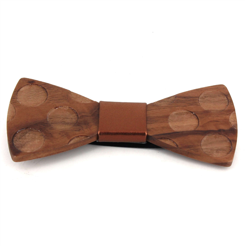 Wooden Bow Tie with Circle Pattern