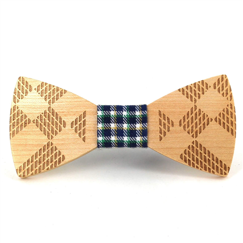Plaid Wooden Bow Tie