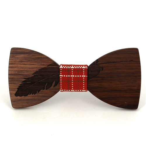 Feathered Wooden Bow Tie