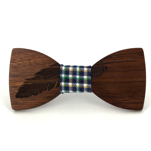 Feathered Wood Bow Tie