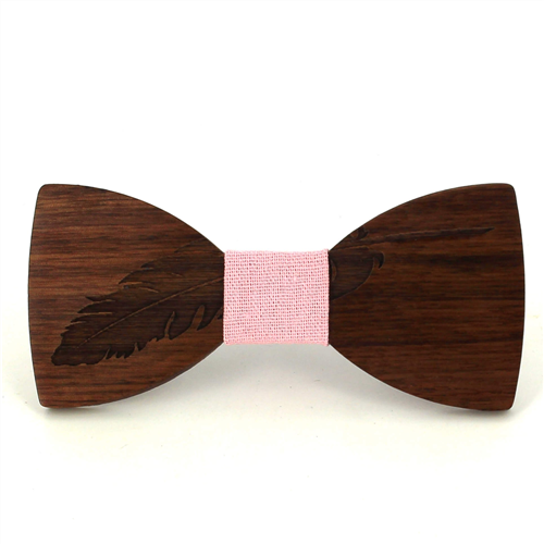 Feather Wooden Bow Tie