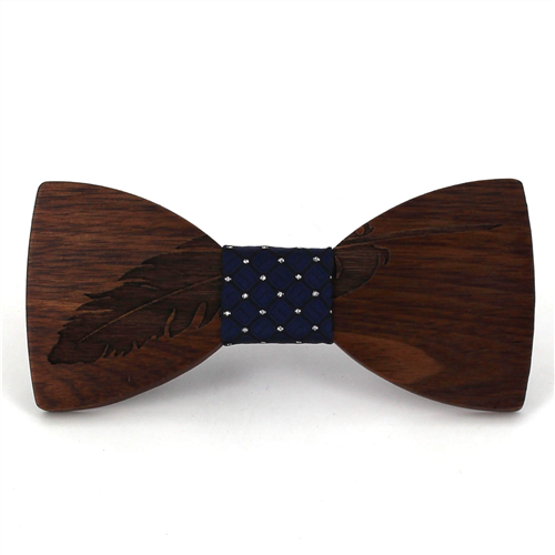 Feather Wooden Bow Tie