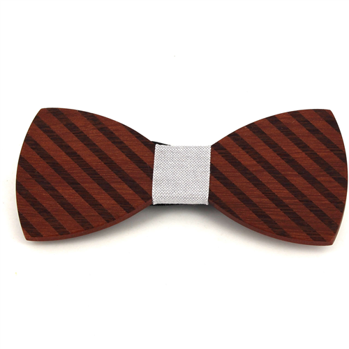 Thick Striped Wooden Bow Tie