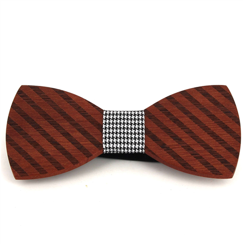 Thick Striped Wooden Bow Tie