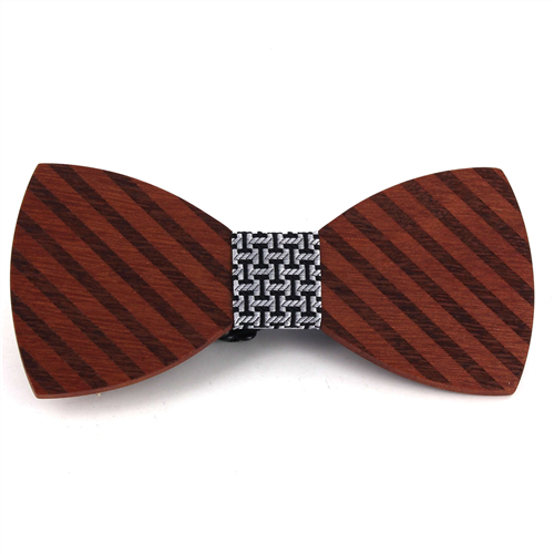 Thick Striped Wooden Bow Tie