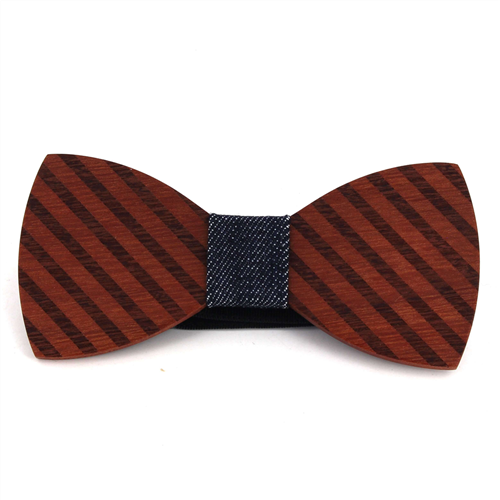 Thick Striped Wooden Bow Tie