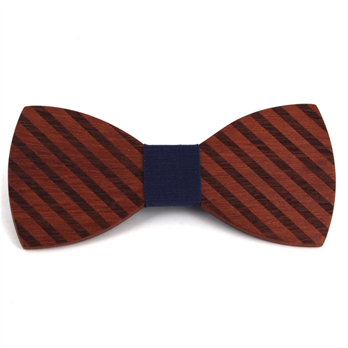 Thick Striped Wooden Bow Tie