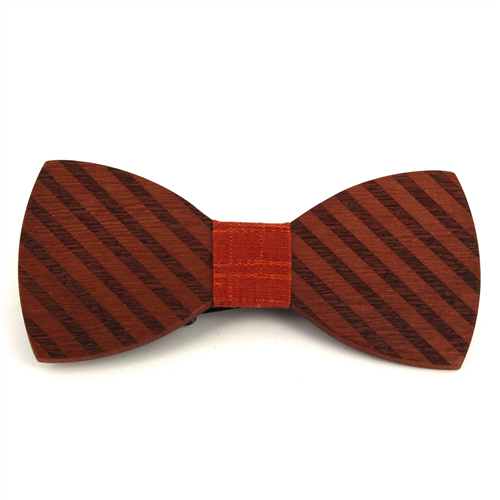 Thick Striped Wooden Bow Tie