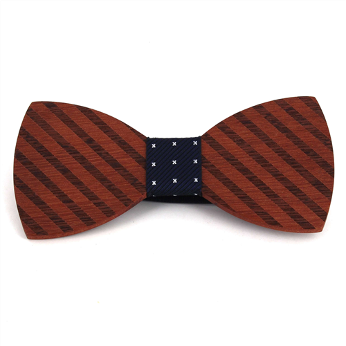 Thick Striped Wooden Bow Tie