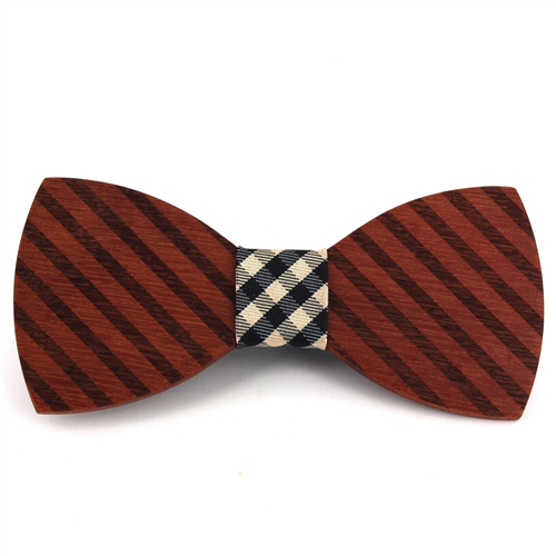 Thick Striped Wooden Bow Tie
