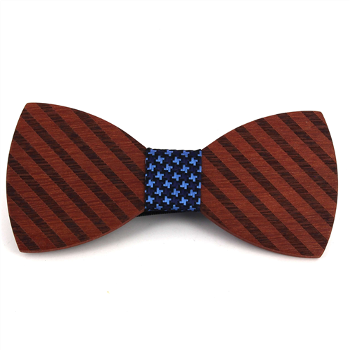 Thick Striped Wooden Bow Tie