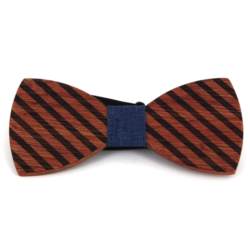Thick Striped Wooden Bow Tie