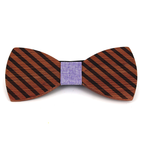 Thick Striped Wooden Bow Tie