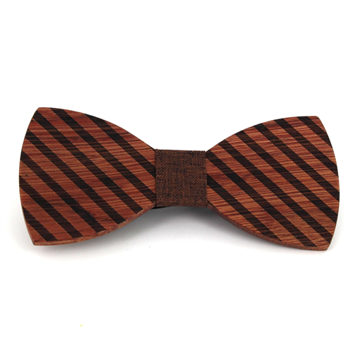 Thick Striped Wooden Bow Tie