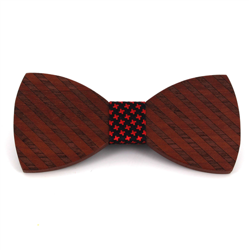 Thick Striped Wooden Bow Tie
