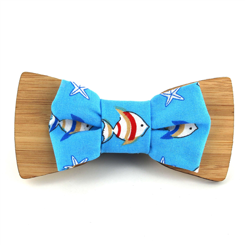 Wooden Bow Tie with Fish Fabric