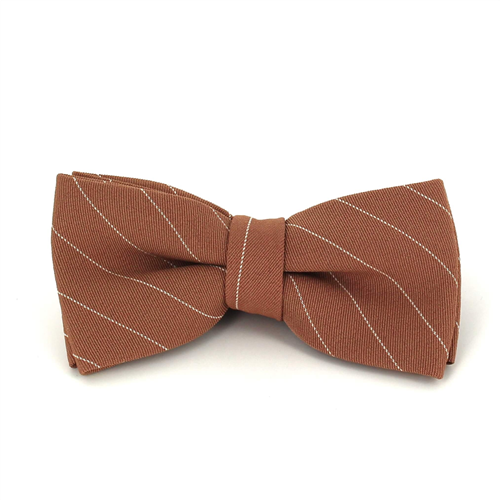 Brown Bow Tie with White Stripes