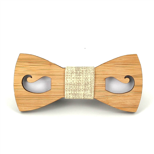 Children's Hollow Bamboo Bow Tie with Mustache Design