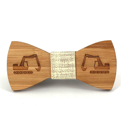 Children's Bamboo Bow Tie with Excavator Design