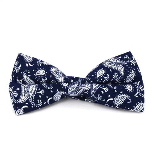 Blue and White Paisley Bow Tie