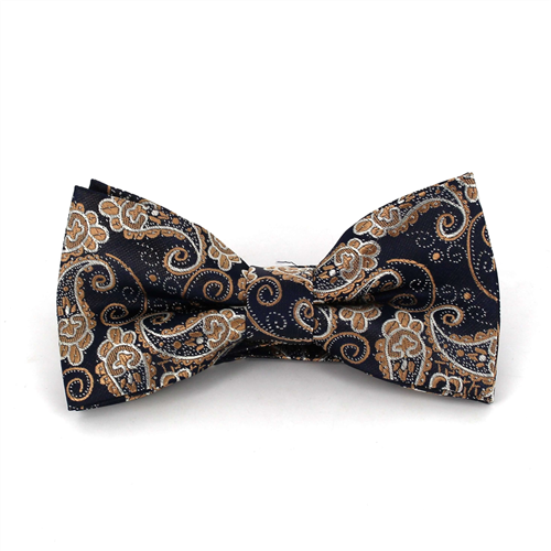 Blue and Gold Paisley Bow Tie