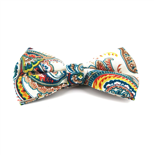 White Paisley Bow Tie