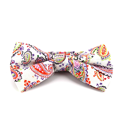 White Paisley Bow Tie