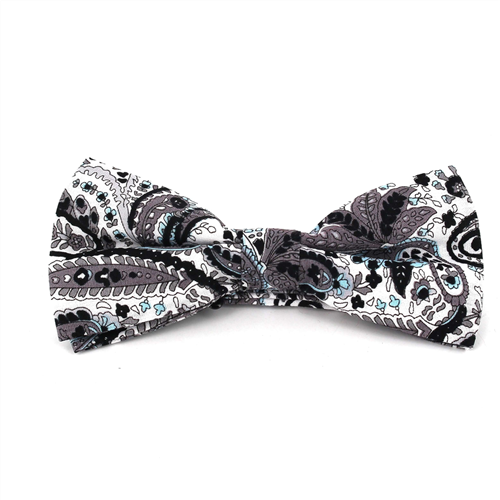 Black and White Paisley Bow Tie