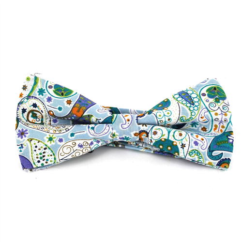 Sky Blue and Green Paisley Bow Tie