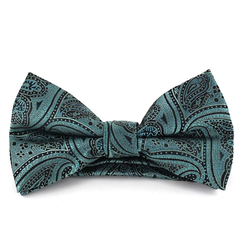 Emerald and Black Paisley Bow Tie
