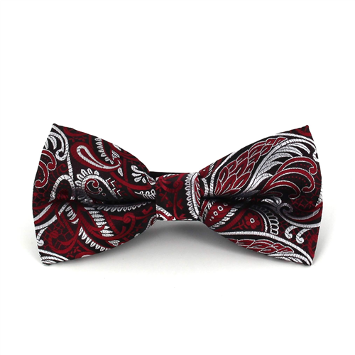 Black, Burgundy, and Silver Paisley Bow Tie