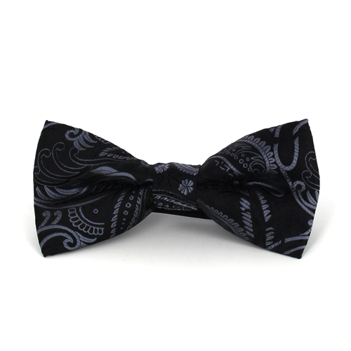 Black and Grey Paisley Bow Tie