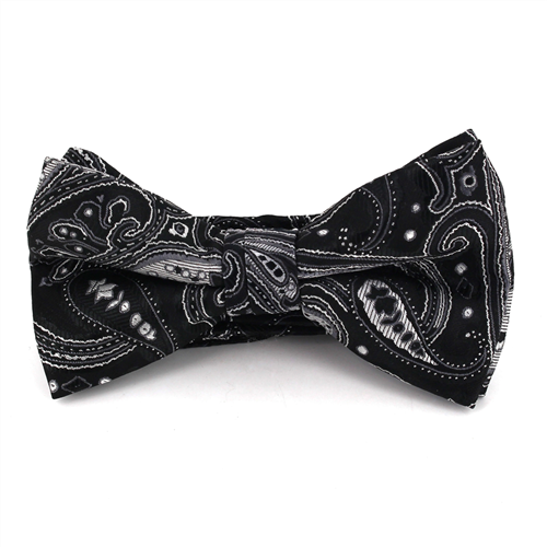 Black and Silver Paisley Bow Tie