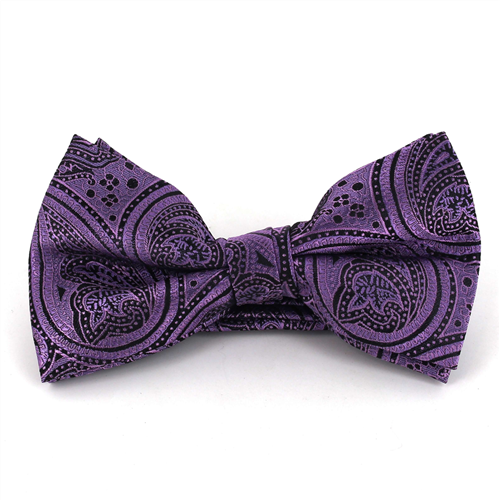 Violet and Black Paisley Bow Tie
