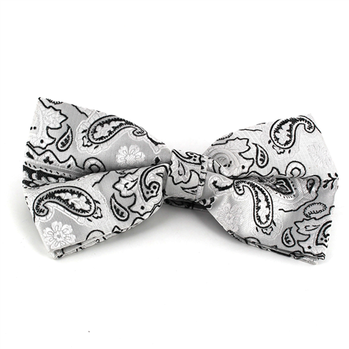 Silver Grey XL Paisley Bow Tie