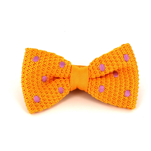 Yellow Knit Bow Tie with Lilac Polka Dots